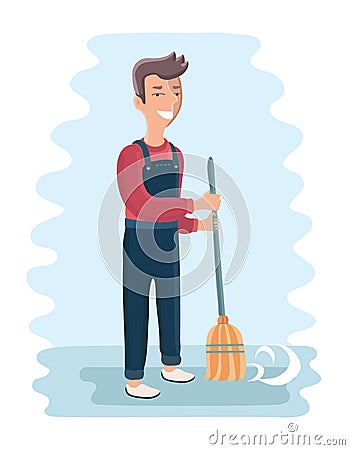 Janitor sweeping the fallen leaves illustration Vector Illustration