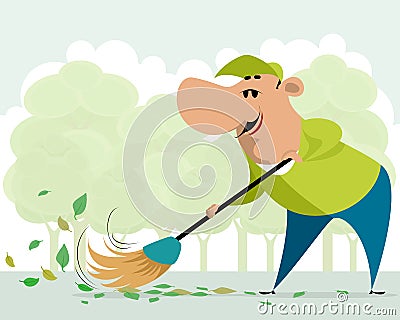 Janitor sweeping on the street Vector Illustration