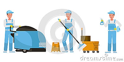 Janitor vector character design. Presentation in various action. no3 Vector Illustration