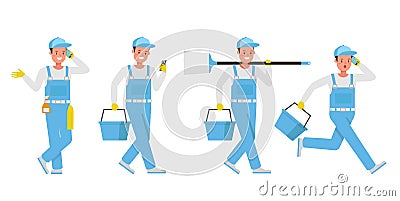 Janitor vector character design. Presentation in various action. no5 Vector Illustration