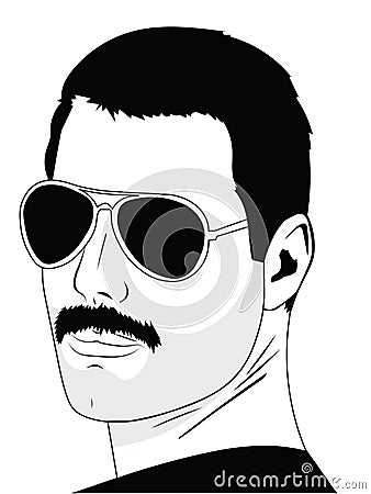 January 29 2019. The black and white sketch illustration of Freddie Mercury, editorial use only Vector Illustration
