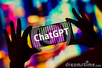 January 30, 2023, Brazil. In this photo illustration, the ChatGPT OpenAI logo is displayed on a smartphone screen Cartoon Illustration