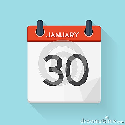 January 30 Calendar Flat Daily Icon. Vector Illustration Emblem. Vector Illustration