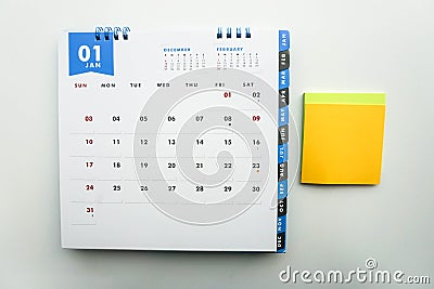 January calendar with mock up posit for message Stock Photo