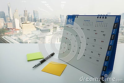 January calendar with mock up posit and pen Stock Photo