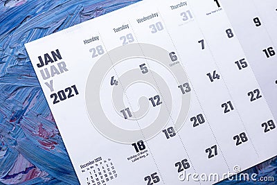 January 2021 calendar. Monthly calendar Stock Photo