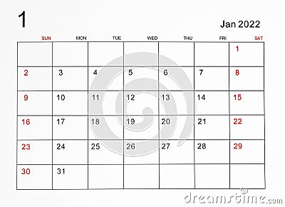 January 2022 calendar template Stock Photo
