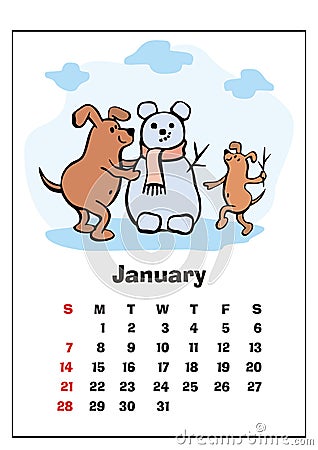 January 2018 calendar Vector Illustration