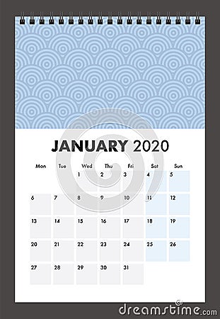 January 2020 calendar with wire band Vector Illustration