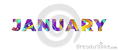 January Concept Retro Colorful Word Art Illustration Vector Illustration