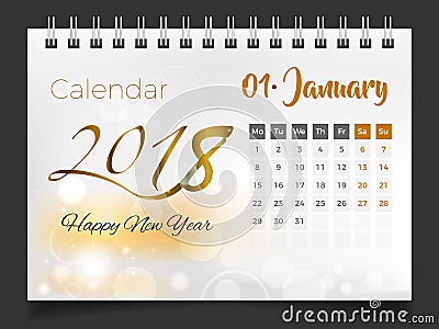 January 2018. Desk Calendar 2018 Vector Illustration