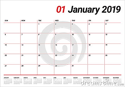 January 2019 desk calendar vector illustration Vector Illustration