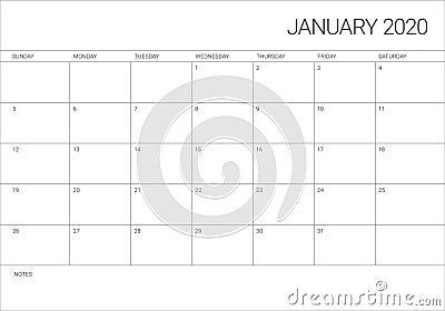 January 2020 desk calendar vector illustration Vector Illustration