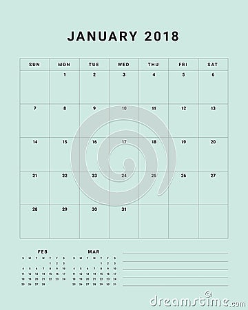 January 2018 desk calendar vector illustration Vector Illustration