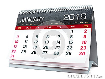 January 2016 desktop calendar Stock Photo