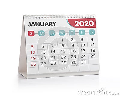 January 2020 Desktop Calendar Stock Photo