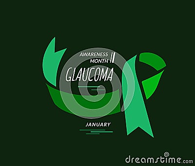 January is Glaucoma Awareness Month. Vector illustration with green ribbon Vector Illustration