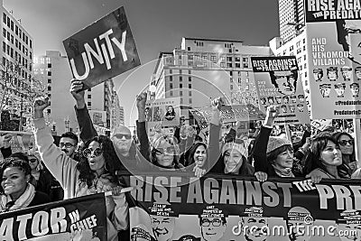 JANUARY 21, 2017, LOS ANGELES, CA. Jane Fonda and Frances Fisher participate in Women's March, 750,000 activists protesting Donald Editorial Stock Photo