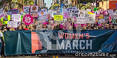 JANUARY 21, 2017, LOS ANGELES, CA. 750,000 participate in Women's March, activists protesting Donald J. Trump in nation's largest Editorial Stock Photo