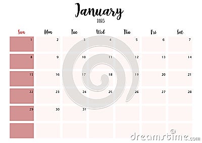 2023 January month calendar Stock Photo