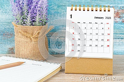 The January 2023 Monthly desk calendar for 2023 year with diary Stock Photo