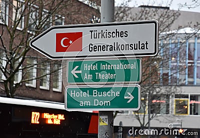 January 2019, Munster, Germany - street sign of Turkish Consulate Editorial Stock Photo