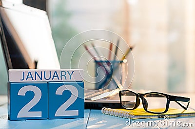 January 22nd. Day 22 of month, calendar on financial adviser workplace background. Winter concept. Empty space for text Stock Photo