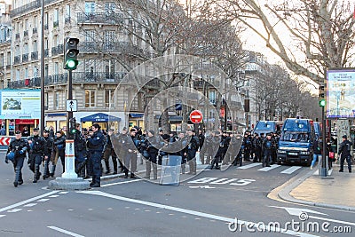 18 January 2020, Paris, France - French riot police squad at the yellow vests protests at Bastille square Editorial Stock Photo