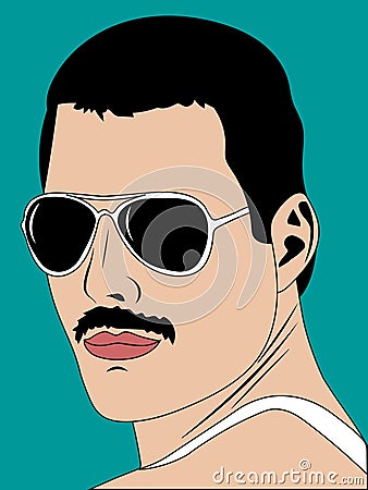 January 25 2019. The pop art illustration of Freddie Mercury, editorial use only Vector Illustration