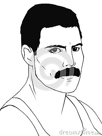 January 29 2019. Portrait of Freddie Mercury, editorial use only Vector Illustration