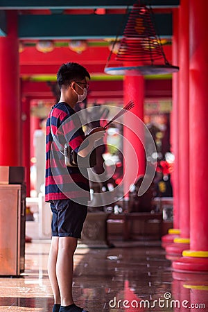 22 January 2023. Praying in Chinese New Year at the Temple. Semarang. Indonesia. Editorial Stock Photo