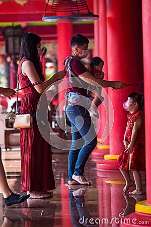 22 January 2023. Praying in Chinese New Year at the Temple. Semarang. Indonesia. Editorial Stock Photo