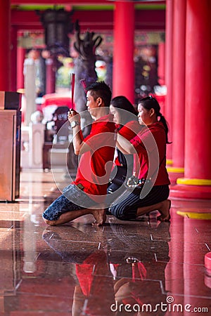 22 January 2023. Praying in Chinese New Year at the Temple. Semarang. Indonesia. Editorial Stock Photo