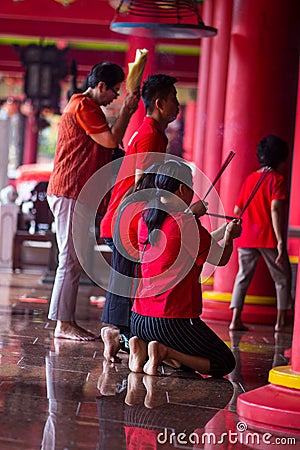 22 January 2023. Praying in Chinese New Year at the Temple. Semarang. Indonesia. Editorial Stock Photo