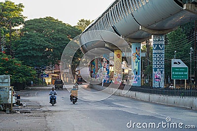 January 2022, Raipur, Chhattisgarh, Morning Empty Road in Raipur, Skywalk in raipur, buildings architectures, roads with less Editorial Stock Photo