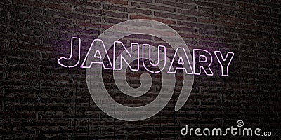 JANUARY -Realistic Neon Sign on Brick Wall background - 3D rendered royalty free stock image Stock Photo