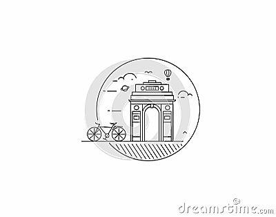 26 january Republic day concept - India Gate at New Delhi. 1920s triumphal arch and war memorial Vector Illustration