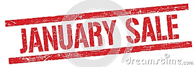 JANUARY SALE text on red grungy rectangle stamp Stock Photo