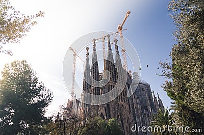 January 31st 2016 Barcelona, Spain. The works on Sagrada Familia Cathedral are progressing Editorial Stock Photo