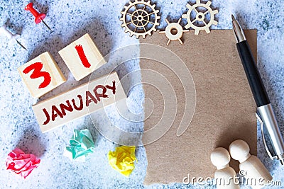 January 31st. Day 31 of month, calendar on white background. Winter at work concept. Empty space for text Stock Photo