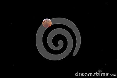 January 20, 2019 Super Wolf Blood Moon Eclipse over Mahomet, Illinois with stars Stock Photo