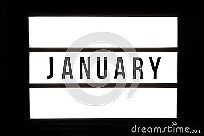 JANUARY text in a light box Stock Photo