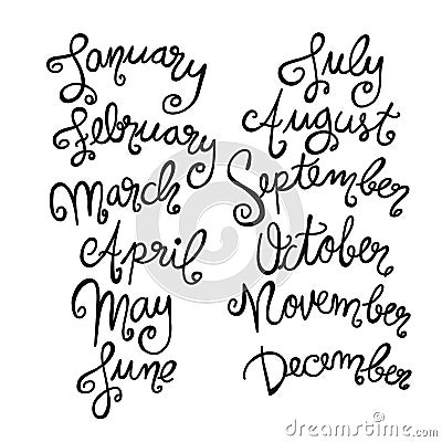 January to December month handwriting lettering vector illustration Vector Illustration