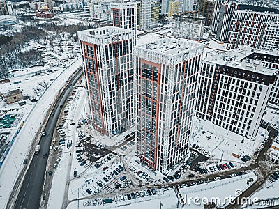 Drone aerial view of a residential highrise building in modern city district Editorial Stock Photo