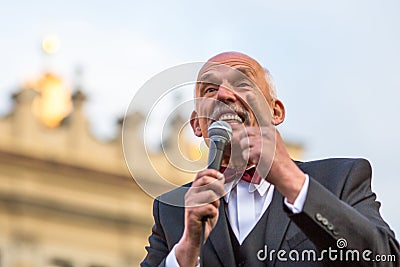 Janusz Korwin-Mikke or JKM, candidate for President of the Republic Poland, during meeting with voters. Editorial Stock Photo