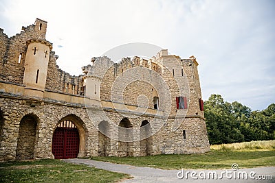 Januv hrad, South Moravia, Czech Republic, 04 July 2021: John`s Castle or Janohrad ancient artificial ruins above river, Editorial Stock Photo