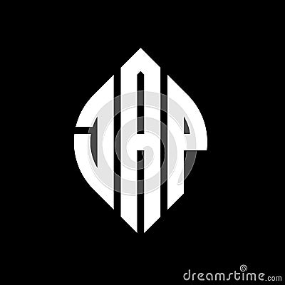 JAP circle letter logo design with circle and ellipse shape. JAP ellipse letters with typographic style. The three initials form a Vector Illustration
