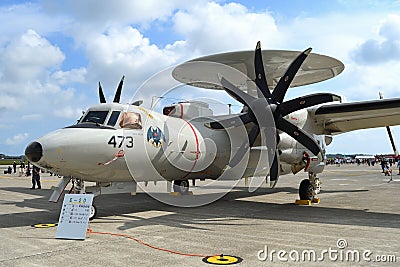 Japan Air Self-Defense Force Northrop Grumman E-2D Advanced Hawkeye airborne early warning (AEW) aircraft. Editorial Stock Photo