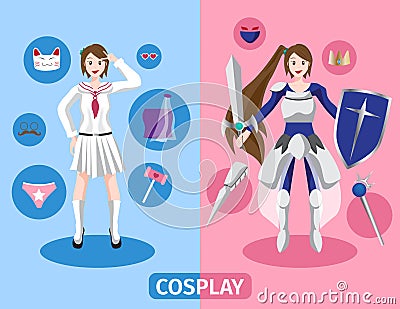 Japan anime cosplay , 2 cosplay set Stock Photo