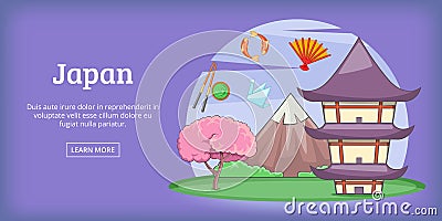 Japan banner horizontal landscape, cartoon style Vector Illustration